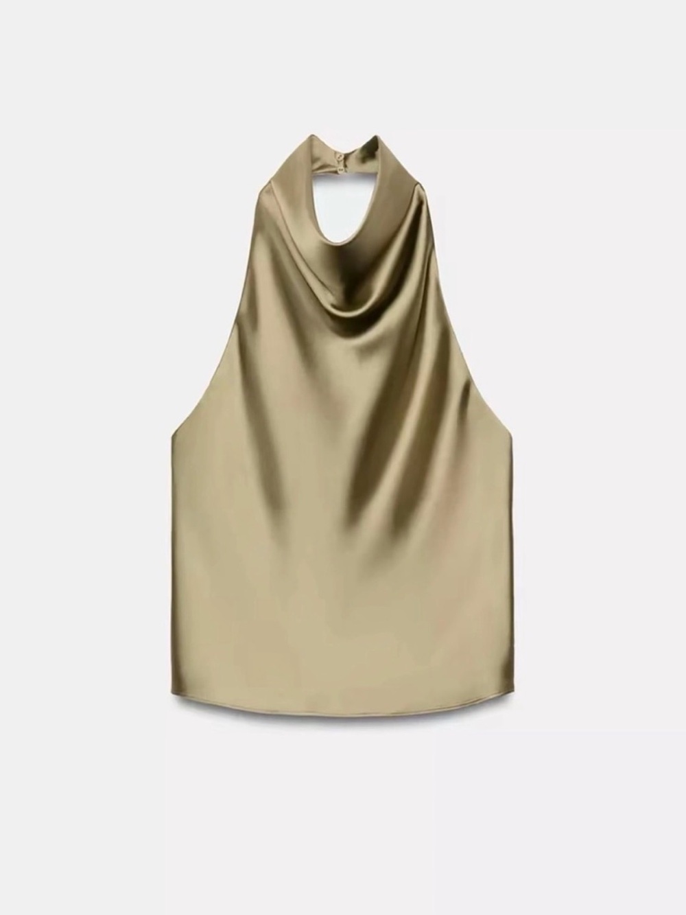 Zara NWT Satin Halter Cowl Neck Top - Olive